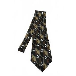Vintage FACETS 4 Inch Wide Silk Necktie, Taupe, Brown, Black